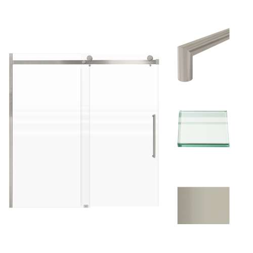 Transolid MBDT606008FR-T-BS Madeline 56-60-in W x 60-in H Frameless Sliding Door with Fixed Panel in Brushed Stainless with Frosted Glass
