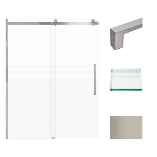 Transolid MBDT607608FR-S-BS Madeline 56-60-in W x 76-in H Frameless Sliding Door with Fixed Panel in Brushed Stainless with Frosted Glass