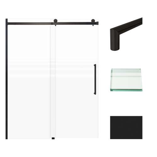 Transolid MBDT607608FR-T-MB Madeline 56-60-in W x 76-in H Frameless Sliding Door with Fixed Panel in Matte Black with Frosted Glass