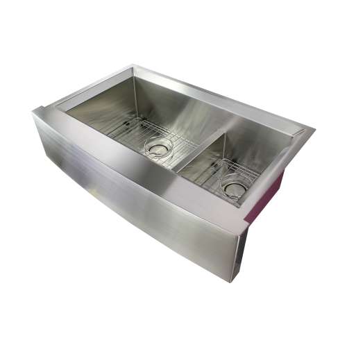 Transolid Studio 35.5-in x 22in 14 Gauge Undermount Double Bowl Farmhouse Kitchen Sink with SinkPocket and Low Divide