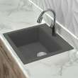 Transolid Quantum 22in x 20in silQ Granite Drop-in Single Bowl Kitchen Sink with 3 CAB Faucet Holes, In Grey
