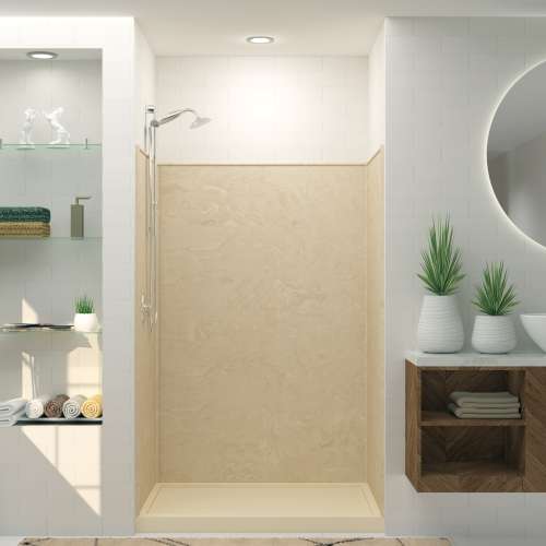 Transolid RBE4867-96N Studio 36-in x 48-in Solid Surface Shower Wall Trimmables in Almond Sky