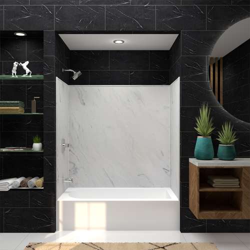 Transolid RBE6026-91-M Studio 32-in x 60-in x 60-in Solid Surface Glue-up Bathtub Wall Surround in White Carrara