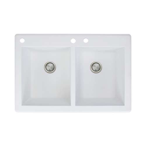 Transolid Radius 33in x 22in silQ Granite Drop-in Double Bowl Kitchen Sink with 3 CAD Faucet Holes, In White