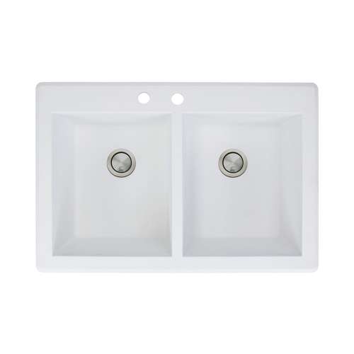 Transolid Radius 33in x 22in silQ Granite Drop-in Double Bowl Kitchen Sink with 2 CB Faucet Holes, In White