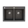 Transolid Radius 33in x 22in silQ Granite Drop-in Double Bowl Kitchen Sink with 2 CA Faucet Holes, In Black