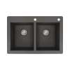 Transolid Radius 33in x 22in silQ Granite Drop-in Double Bowl Kitchen Sink with 2 CE Faucet Holes, In Black