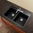 Transolid Radius 33in x 22in silQ Granite Drop-in Double Bowl Kitchen Sink with 3 CAB Faucet Holes, In Black