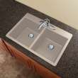 Transolid Radius 33in x 22in silQ Granite Drop-in Double Bowl Kitchen Sink with 4 CADE Faucet Holes, In Café Latte