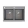 Transolid Radius 33in x 22in silQ Granite Drop-in Double Bowl Kitchen Sink with 2 CA Faucet Holes, In Grey