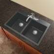 Transolid Radius 33in x 22in silQ Granite Drop-in Double Bowl Kitchen Sink with 4 CBDE Faucet Holes, In Grey