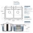 Transolid Radius 33in x 22in silQ Granite Drop-in Double Bowl Kitchen Sink with 5 CABDE Faucet Holes, In White