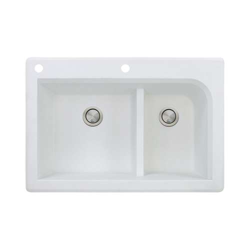 Transolid Radius 33in x 22in silQ Granite Drop-in Double Bowl Kitchen Sink with 2 CA Faucet Holes, In White