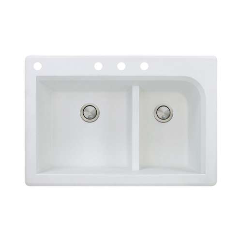 Transolid Radius 33in x 22in silQ Granite Drop-in Double Bowl Kitchen Sink with 4 CABD Faucet Holes, In White