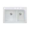 Transolid Radius 33in x 22in silQ Granite Drop-in Double Bowl Kitchen Sink with 4 CADE Faucet Holes, In White