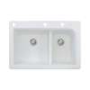 Transolid Radius 33in x 22in silQ Granite Drop-in Double Bowl Kitchen Sink with 3 CAE Faucet Holes, In White