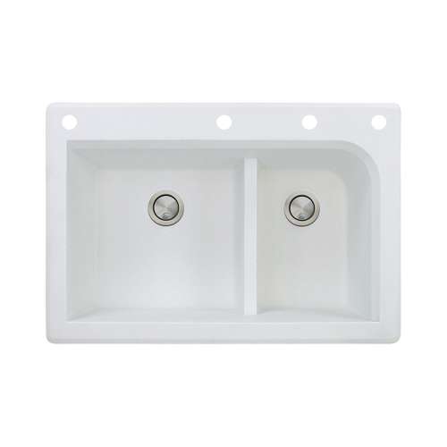 Transolid Radius 33in x 22in silQ Granite Drop-in Double Bowl Kitchen Sink with 4 CAEF Faucet Holes, In White