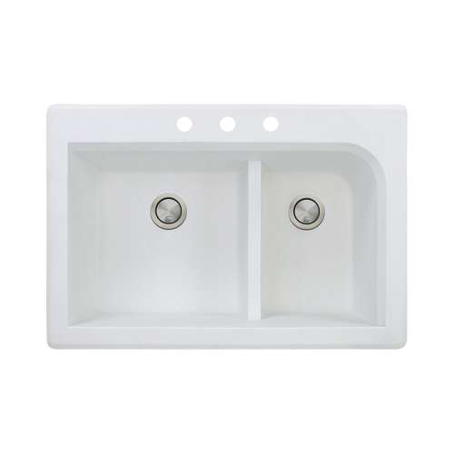 Transolid Radius 33in x 22in silQ Granite Drop-in Double Bowl Kitchen Sink with 3 CBD Faucet Holes, In White