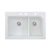 Transolid Radius 33in x 22in silQ Granite Drop-in Double Bowl Kitchen Sink with 3 CBE Faucet Holes, In White
