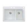 Transolid Radius 33in x 22in silQ Granite Drop-in Double Bowl Kitchen Sink with 3 CBF Faucet Holes, In White