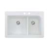 Transolid Radius 33in x 22in silQ Granite Drop-in Double Bowl Kitchen Sink with 2 CD Faucet Holes, In White