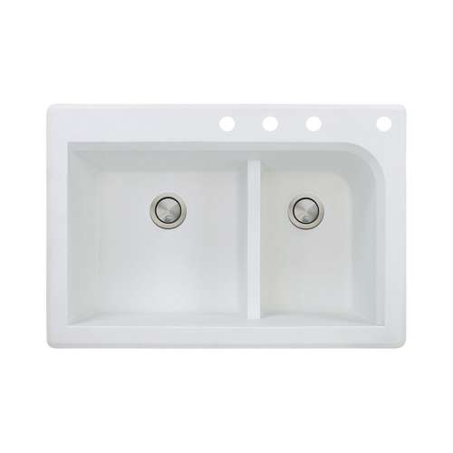 Transolid Radius 33in x 22in silQ Granite Drop-in Double Bowl Kitchen Sink with 4 CDEF Faucet Holes, In White