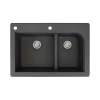 Transolid Radius 33in x 22in silQ Granite Drop-in Double Bowl Kitchen Sink with 2 CA Faucet Holes, In Black