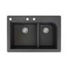 Transolid Radius 33in x 22in silQ Granite Drop-in Double Bowl Kitchen Sink with 3 CAB Faucet Holes, In Black
