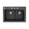 Transolid Radius 33in x 22in silQ Granite Drop-in Double Bowl Kitchen Sink with 4 CABD Faucet Holes, In Black