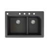 Transolid Radius 33in x 22in silQ Granite Drop-in Double Bowl Kitchen Sink with 5 CABDE Faucet Holes, In Black