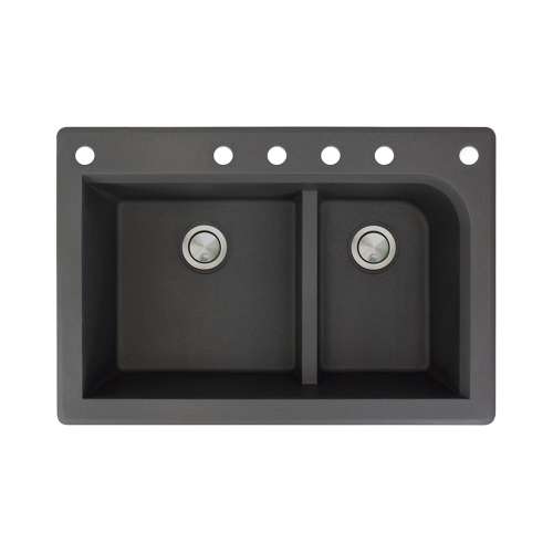 Transolid Radius 33in x 22in silQ Granite Drop-in Double Bowl Kitchen Sink with 6 CABDEF Faucet Holes, In Black