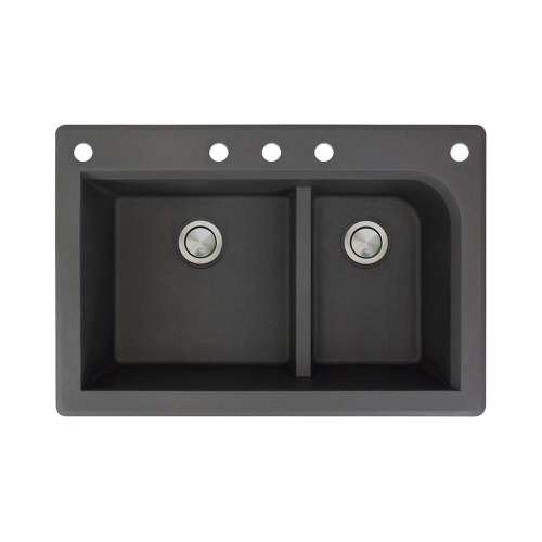 Transolid Radius 33in x 22in silQ Granite Drop-in Double Bowl Kitchen Sink with 5 CABDF Faucet Holes, In Black