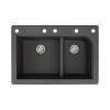 Transolid Radius 33in x 22in silQ Granite Drop-in Double Bowl Kitchen Sink with 5 CABEF Faucet Holes, In Black