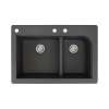 Transolid Radius 33in x 22in silQ Granite Drop-in Double Bowl Kitchen Sink with 3 CAD Faucet Holes, In Black