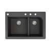 Transolid Radius 33in x 22in silQ Granite Drop-in Double Bowl Kitchen Sink with 4 CADE Faucet Holes, In Black