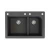 Transolid Radius 33in x 22in silQ Granite Drop-in Double Bowl Kitchen Sink with 4 CADF Faucet Holes, In Black