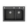 Transolid Radius 33in x 22in silQ Granite Drop-in Double Bowl Kitchen Sink with 4 CAEF Faucet Holes, In Black