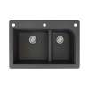Transolid Radius 33in x 22in silQ Granite Drop-in Double Bowl Kitchen Sink with 3 CAF Faucet Holes, In Black