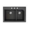 Transolid Radius 33in x 22in silQ Granite Drop-in Double Bowl Kitchen Sink with 3 CBD Faucet Holes, In Black