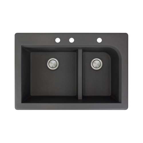 Transolid Radius 33in x 22in silQ Granite Drop-in Double Bowl Kitchen Sink with 3 CBE Faucet Holes, In Black