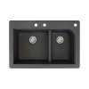 Transolid Radius 33in x 22in silQ Granite Drop-in Double Bowl Kitchen Sink with 3 CBF Faucet Holes, In Black