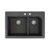 Transolid Radius 33in x 22in silQ Granite Drop-in Double Bowl Kitchen Sink with 2 CD Faucet Holes, In Black