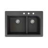 Transolid Radius 33in x 22in silQ Granite Drop-in Double Bowl Kitchen Sink with 3 CDE Faucet Holes, In Black