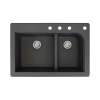 Transolid Radius 33in x 22in silQ Granite Drop-in Double Bowl Kitchen Sink with 4 CDEF Faucet Holes, In Black