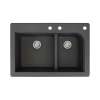 Transolid Radius 33in x 22in silQ Granite Drop-in Double Bowl Kitchen Sink with 3 CDF Faucet Holes, In Black