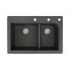 Transolid Radius 33in x 22in silQ Granite Drop-in Double Bowl Kitchen Sink with 3 CEF Faucet Holes, In Black
