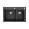 Transolid Radius 33in x 22in silQ Granite Drop-in Double Bowl Kitchen Sink with 2 CF Faucet Holes, In Black