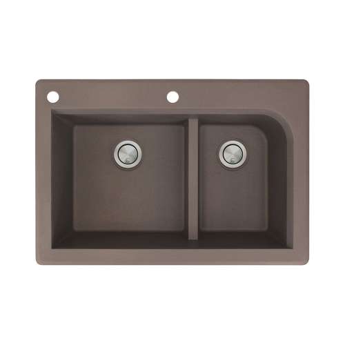 Transolid Radius 33in x 22in silQ Granite Drop-in Double Bowl Kitchen Sink with 2 CA Faucet Holes, In Espresso