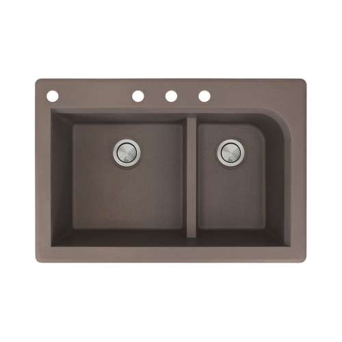 Transolid Radius 33in x 22in silQ Granite Drop-in Double Bowl Kitchen Sink with 4 CABD Faucet Holes, In Espresso