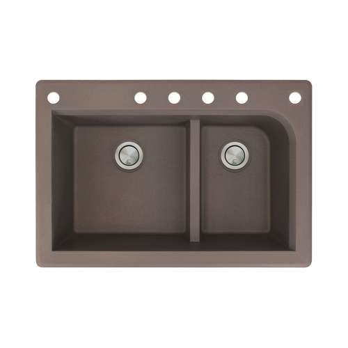 Transolid Radius 33in x 22in silQ Granite Drop-in Double Bowl Kitchen Sink with 6 CABDEF Faucet Holes, In Espresso